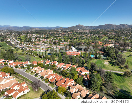 Aerial view middle class neighborhood in South California.  86744573