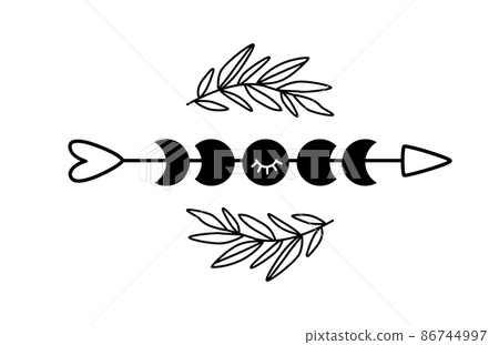 Celestial love arrow symbol. Black moon phase shape on the arrow. Valentines day symbol. Decorative romantic moon cycle graphic element isolated on white. Vector illustration. crescent Celestial love arrow symbol. Black moon phase shape on the arrow. Valentines day symbol. Decorative romantic moon cycle graphic element isolated on white. Vector illustration. crescent 86744997