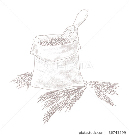 Vintage ears of wheat and a bag of grain Vintage ears of wheat and a bag of grain 86745299