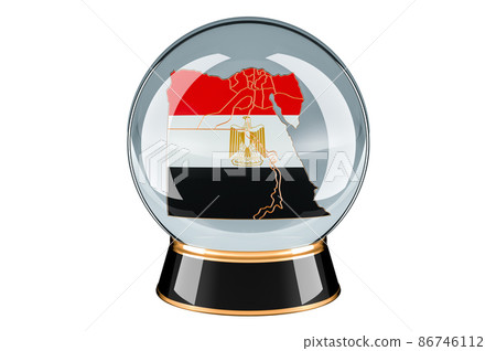 Crystal ball with Egyptian map. Forecasting and prediction for Egypt, concept. 3D rendering Crystal ball with Egyptian map. Forecasting and prediction for Egypt, concept. 3D rendering 86746112