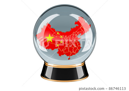 Crystal ball with Chinese map. Forecasting and prediction for China, concept. 3D rendering Crystal ball with Chinese map. Forecasting and prediction for China, concept. 3D rendering 86746113