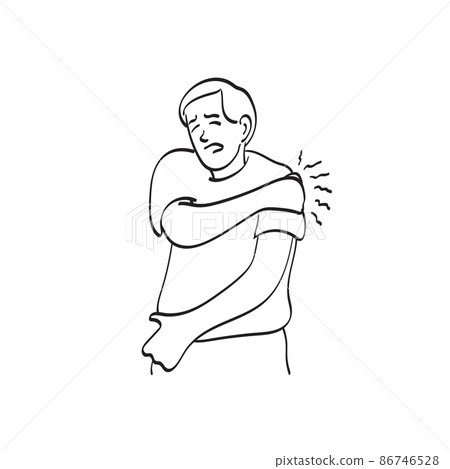 man has a pain in his arm illustration vector hand drawn isolated on white background line art. man has a pain in his arm illustration vector hand drawn isolated on white background line art. 86746528