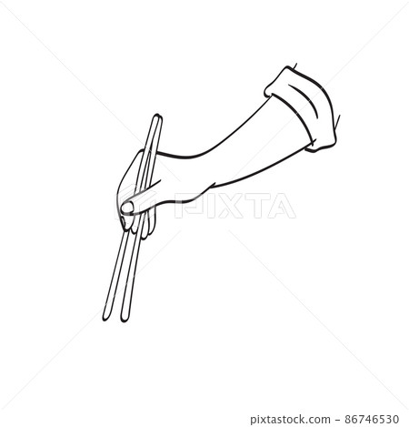 closeup hand holding chopsticks illustration vector hand drawn isolated on white background line art. closeup hand holding chopsticks illustration vector hand drawn isolated on white background line art. 86746530