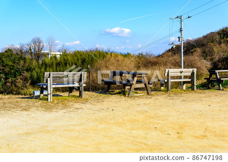 Bench placed in the square, heart hole Bench placed in the square, heart hole 86747198