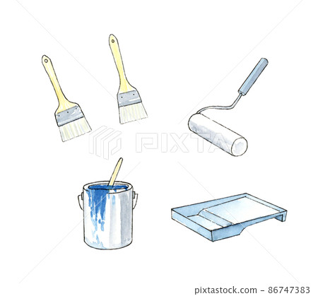 Watercolor illustration of paint tools Hand-drawn analog Background transparent 86747383