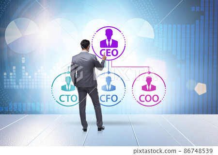 Illustration of organisation chart with various executives Illustration of organisation chart with various executives 86748539