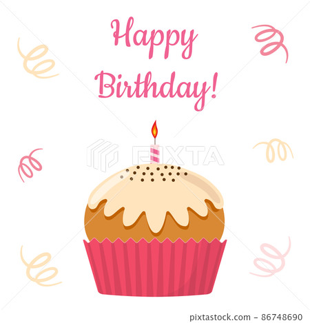 Cupcake with candle and text Happy Birthday card Cupcake with candle and text Happy Birthday card 86748690