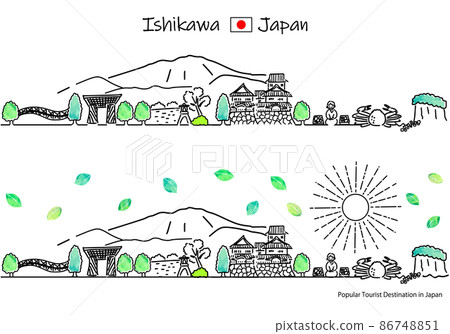 夏季石川縣觀光景點的城市景觀和陽光的簡單線條藝術集 夏季石川縣觀光景點的城市景觀和陽光的簡單線條藝術集 86748851