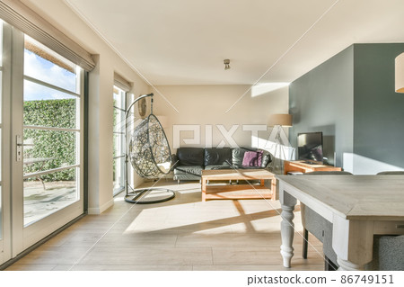 Beautiful living room interior with hardwood floors 86749151