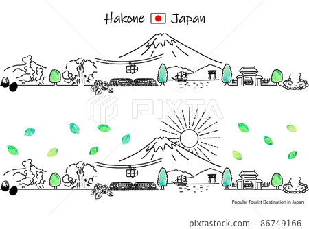 Simple line art set of the cityscape and the sun of the tourist spots in Hakone in the summer Simple line art set of the cityscape and the sun of the tourist spots in Hakone in the summer 86749166