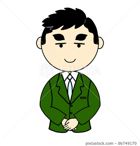 A man in a suit who joins hands in front 86749170