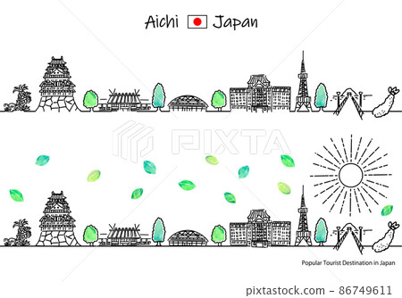 夏季愛知縣旅遊景點的城市景觀和陽光的簡單線條藝術集 夏季愛知縣旅遊景點的城市景觀和陽光的簡單線條藝術集 86749611