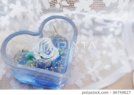 Blue heart interior and lace background Blue heart interior and lace background 86749627