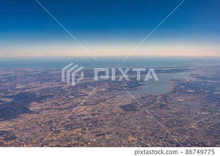 Aerial view Kanto Plain over Kasumigaura, Ibaraki Prefecture 86749775