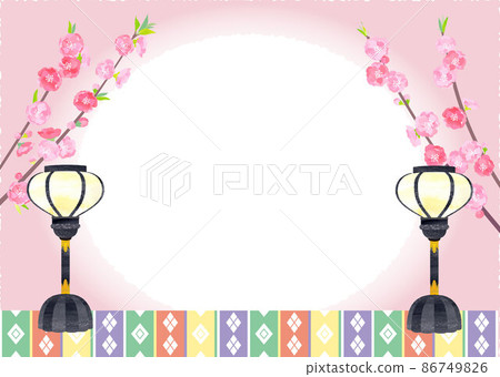 Hinamatsuri illustration frame peach blossoms and bonbori 86749826