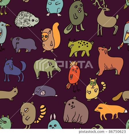 Seamless pattern with cute cartoon doodle animals Seamless pattern with cute cartoon doodle animals 86750623