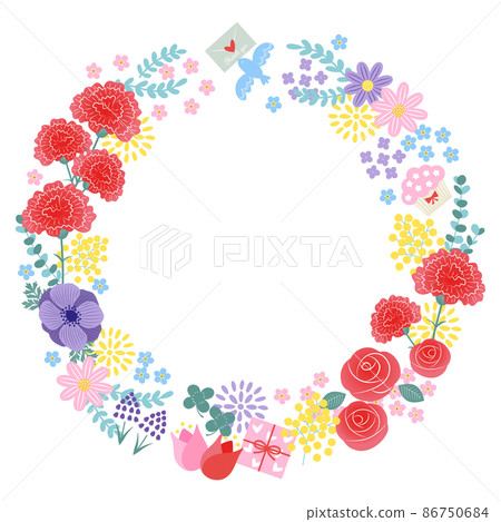 五顏六色的春天花和禮物框架 86750684