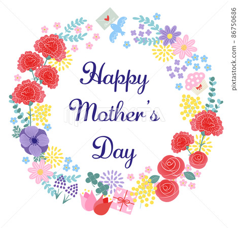 母親節五顏六色的鮮花和禮物的插圖 86750686