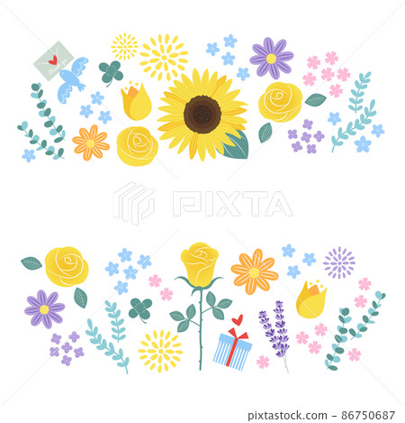 五顏六色的鮮花和禮物的插圖 五顏六色的鮮花和禮物的插圖 86750687