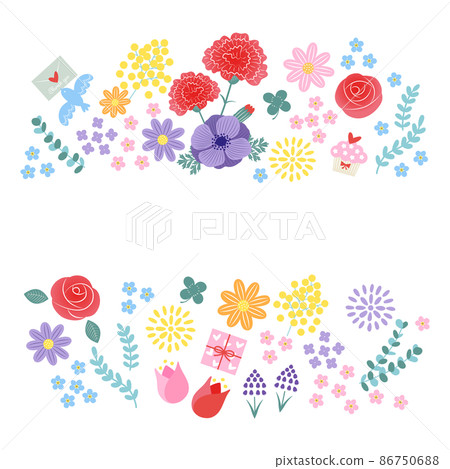 Illustration of colorful spring flowers and gifts Illustration of colorful spring flowers and gifts 86750688