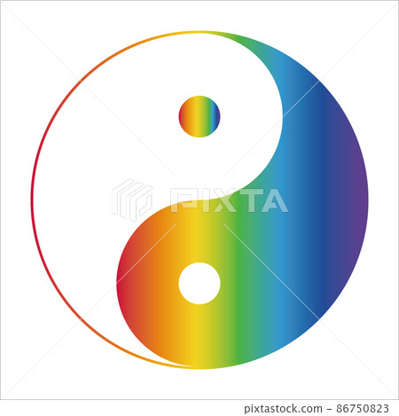 Taijitu (Yin-Yang Taijitu) drawn with vertical rainbow-colored gradation Taijitu (Yin-Yang Taijitu) drawn with vertical rainbow-colored gradation 86750823