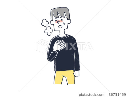 A man who feels stuffy, a comical handwritten person illustration, a simple coloring on a vector line drawing, a white background 86751469