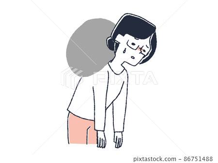 一個感到疲倦的女人，一個滑稽的手寫人物插圖，矢量線圖上的簡單著色，白色背景 86751488