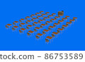 無人教室的CG。藍色背景。斜後方的斜鳥瞰圖。 86753589