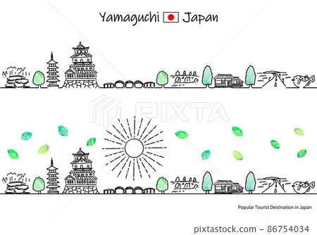 夏季山口縣觀光景點的城市景觀和陽光的簡單線條藝術集 86754034