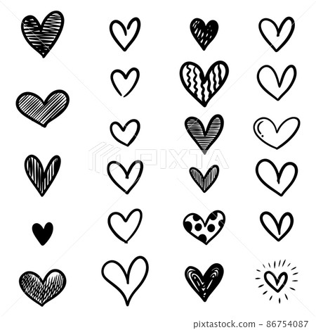 set of doodle hearts isolated on white background. hand drawn of icon love. vector illustration. set of doodle hearts isolated on white background. hand drawn of icon love. vector illustration. 86754087