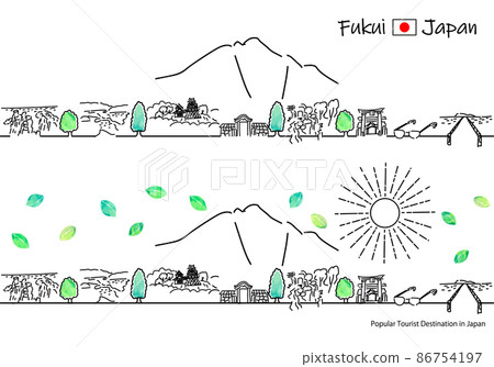 夏季福井縣旅遊景點的城市景觀和陽光的簡單線條藝術集 夏季福井縣旅遊景點的城市景觀和陽光的簡單線條藝術集 86754197