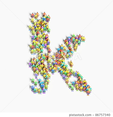 Graphics of people lined up in the shape of "k" (3D illustration) 86757340