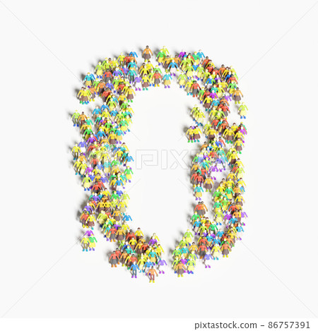 以“O”形排列的人的圖形（3D 插圖） 86757391