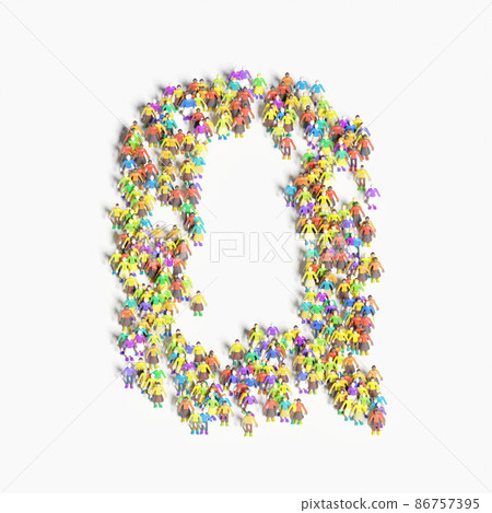 以“Q”形排列的人的圖形（3D插圖） 86757395