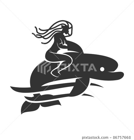 woman riding a dolphin Icon Illustration Brand Identity 86757668