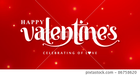 happy valentines day lettering font, illustration of celebrating of love text effect gradient red background, applicable for website banner, poster corporate, billboard sign, social media template,  86758620