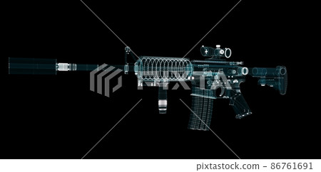 Submachine Gun Hologram. Weapon and Technology Concept 86761691