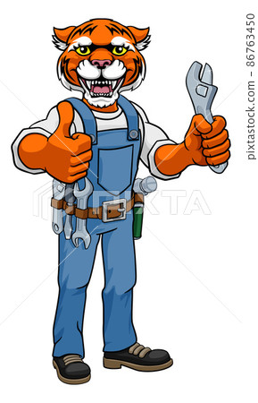 Tiger Plumber Or Mechanic Holding Spanner 86763450