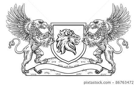 Coat of Arms Crest Lion Griffin or Griffon Shield Coat of Arms Crest Lion Griffin or Griffon Shield 86763472