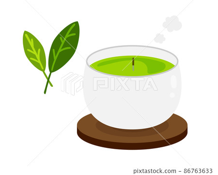 Vector illustration of green tea with tea pillars and tea leaves 86763633