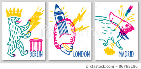 Doodle posters of various symbol cities Doodle posters of various symbol cities 86765186