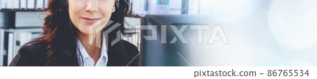 Call center or customer support agent in broaden view panorama banner 86765534