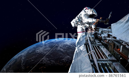 Astronaut spaceman do spacewalk while working for spaceflight mission Astronaut spaceman do spacewalk while working for spaceflight mission 86765561