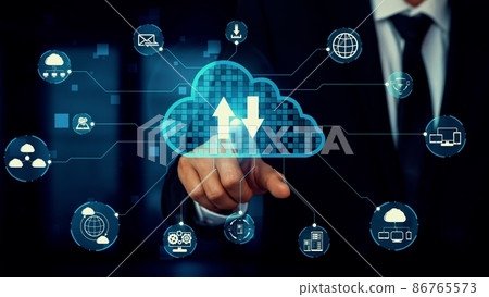 Cloud computing technology and online data storage for shrewd business network concept Cloud computing technology and online data storage for shrewd business network concept 86765573