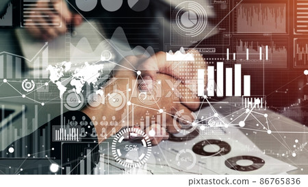 Conceptual business handshake with dashboard for financial data analysis 86765836