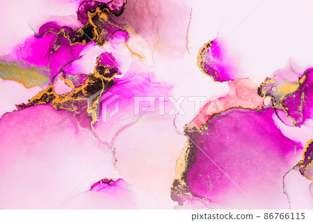 Pink gold abstract background of marble liquid ink art painting on paper . 86766115