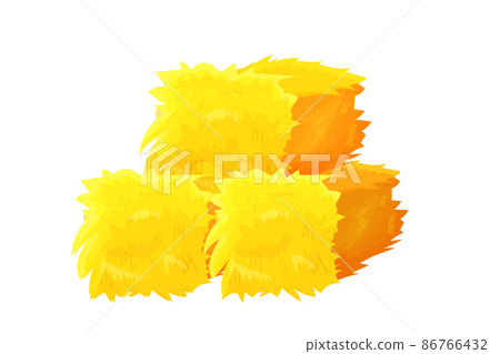 Bale of hay, pile dried wheat in cartoon style isolated on white background. Farming, hay stack, heap wheat or grass. Bale of hay, pile dried wheat in cartoon style isolated on white background. Farming, hay stack, heap wheat or grass. 86766432