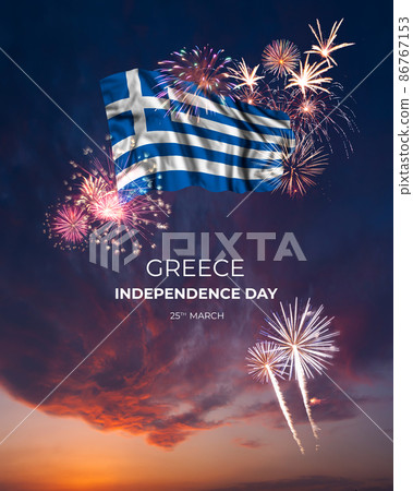 majestic fireworks and flag of Greece majestic fireworks and flag of Greece 86767153