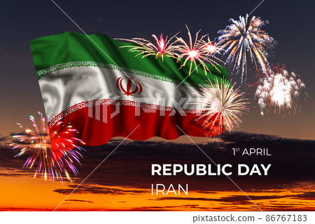 Sky with majestic fireworks and flag of Iran Sky with majestic fireworks and flag of Iran 86767183