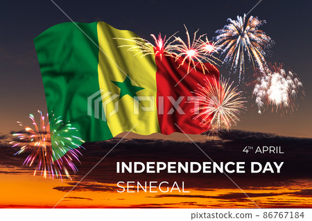Sky with majestic fireworks and flag of Senegal Sky with majestic fireworks and flag of Senegal 86767184